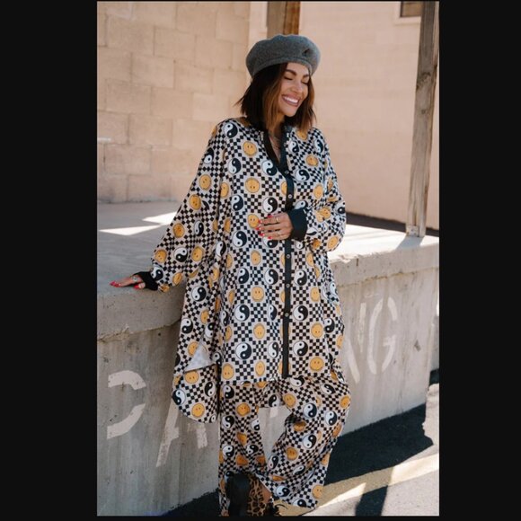 Dressed in LALA Pants - Dressed in Lala Satin Playsuit Set Groovy Girl Smiley Face Yin Yang Lounge